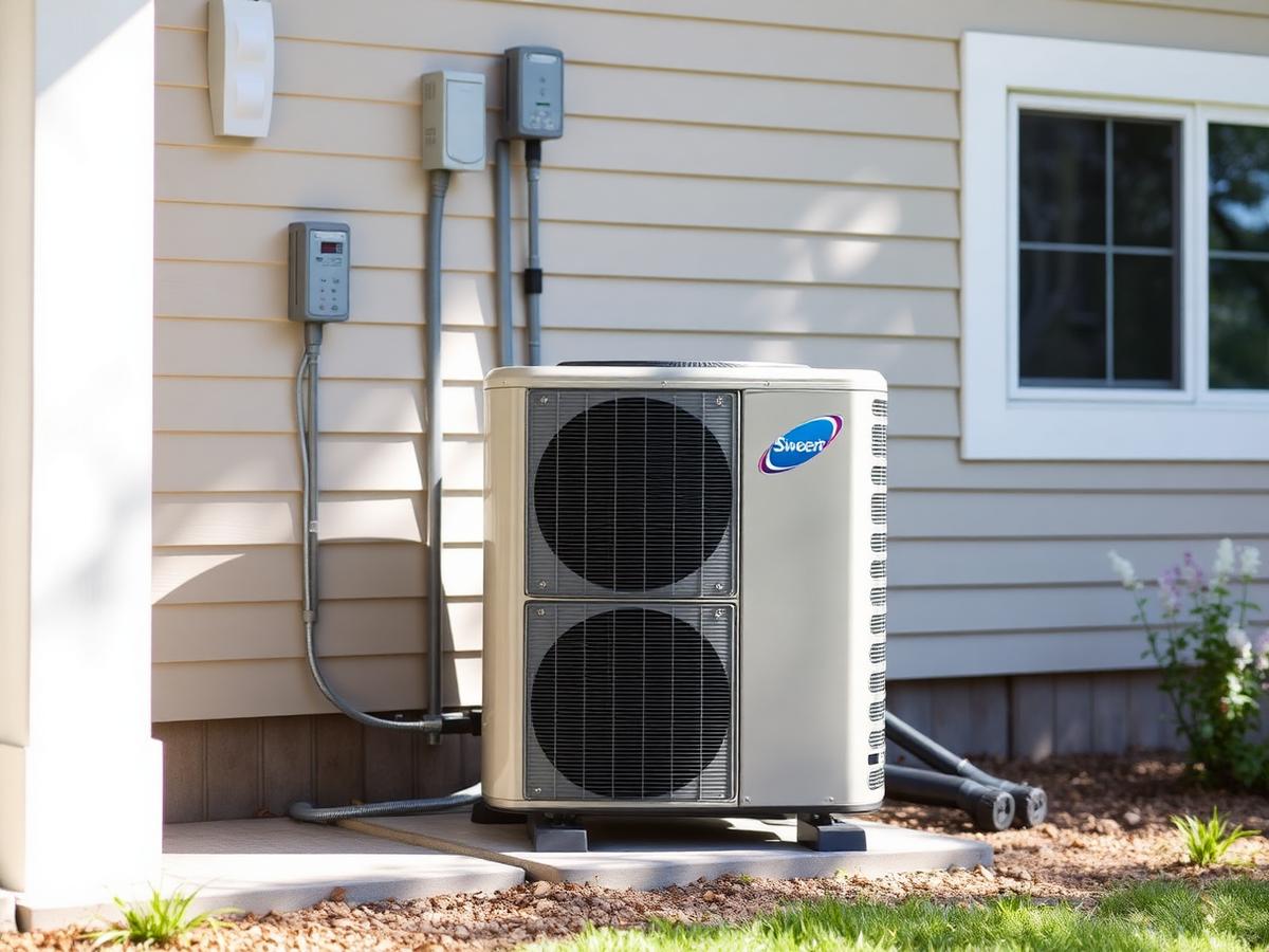 Outdoor air conditioning condenser unit installed beside a New York home