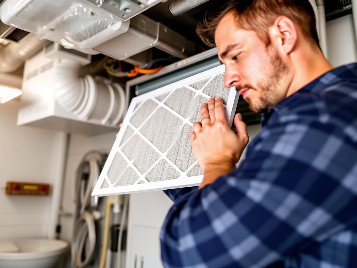 Technician replacing a clean air filter during scheduled HVAC maintenance